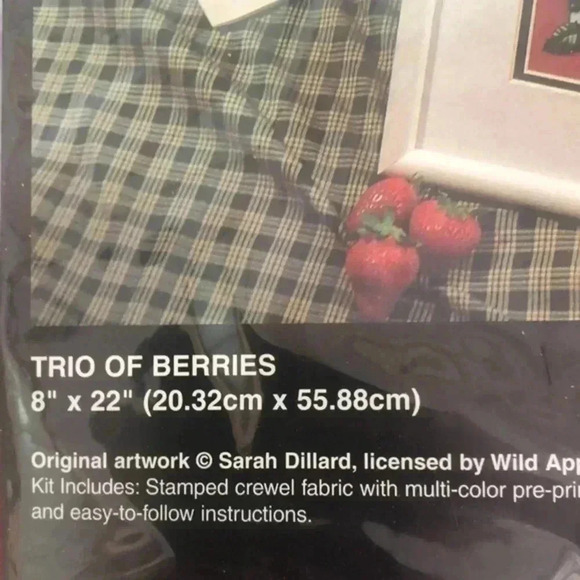 Bucilla crewel Trio of Berries cross stitch‎ stamped crewel fabric 8inX22in - Picture 7 of 9
